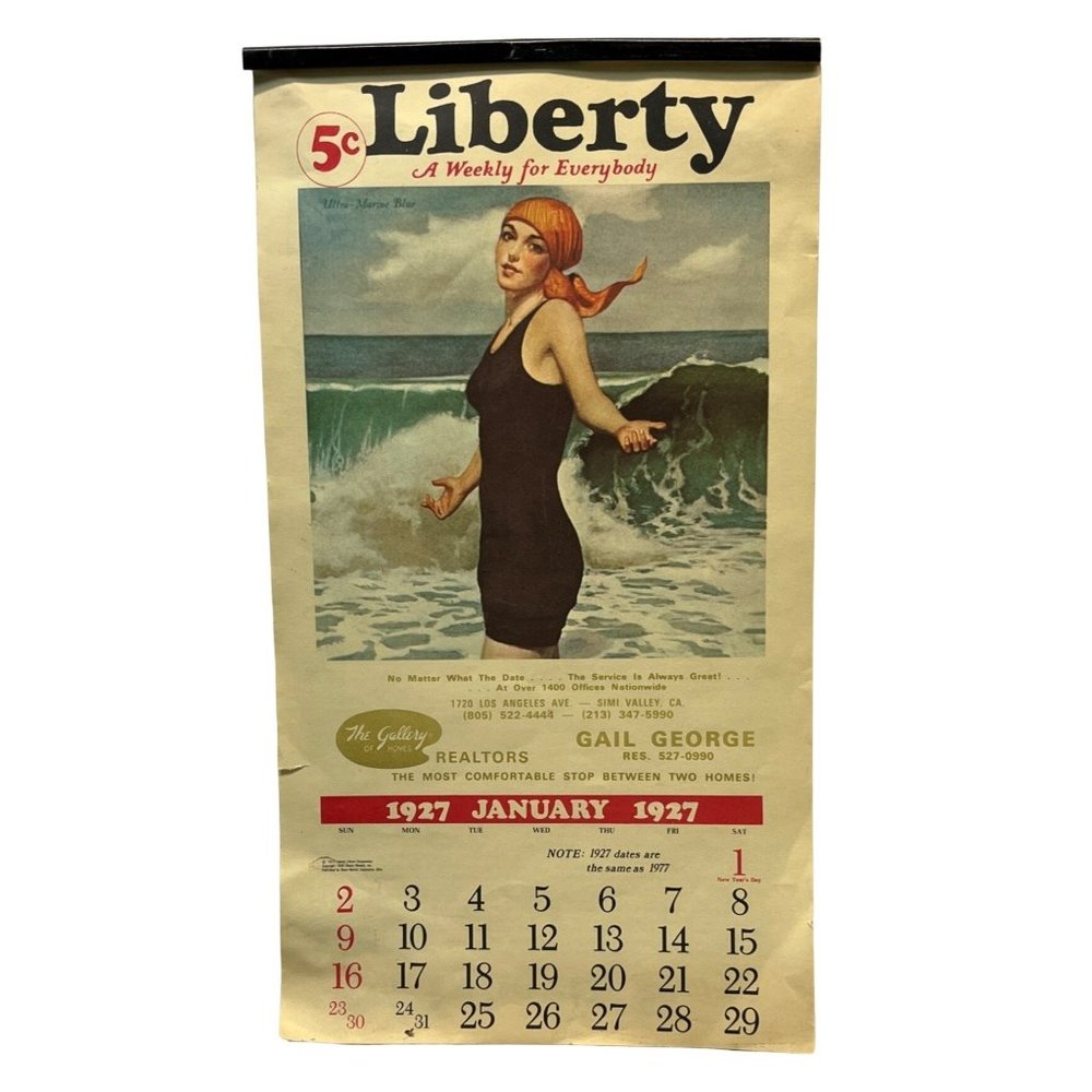 1927 / 1977 Liberty Calendar Reprint Gallery of Homes Realtors Los Angeles Ads